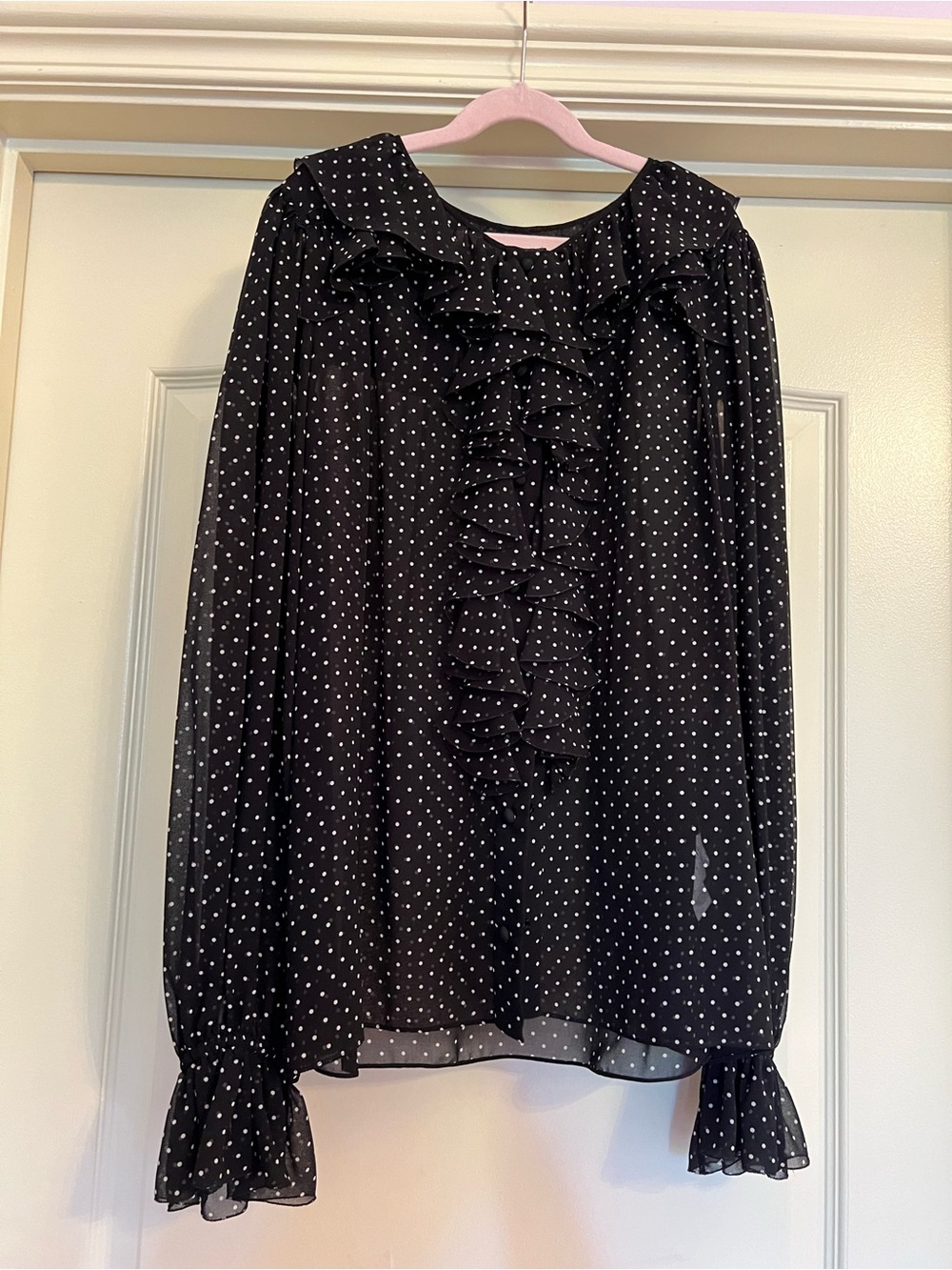 Dolce & Gabbana Black and White Polkadot Ruffle Blouse